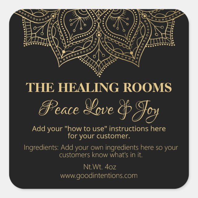 Black Mandala Natural Therapy Labels (Front)