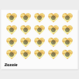 Black mandala on gold background heart sticker