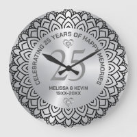 Black Mandala on Silver 25th Wedding Anniversary