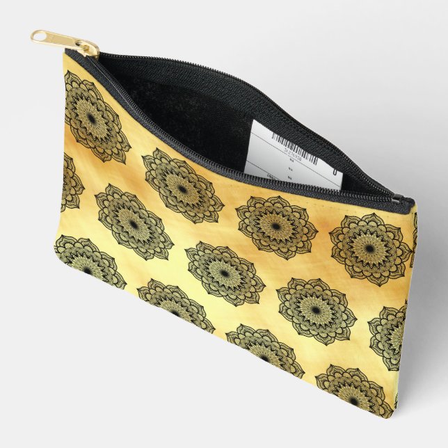 Black Mandala on Soft Gold Background Accessory Pouch (Open)