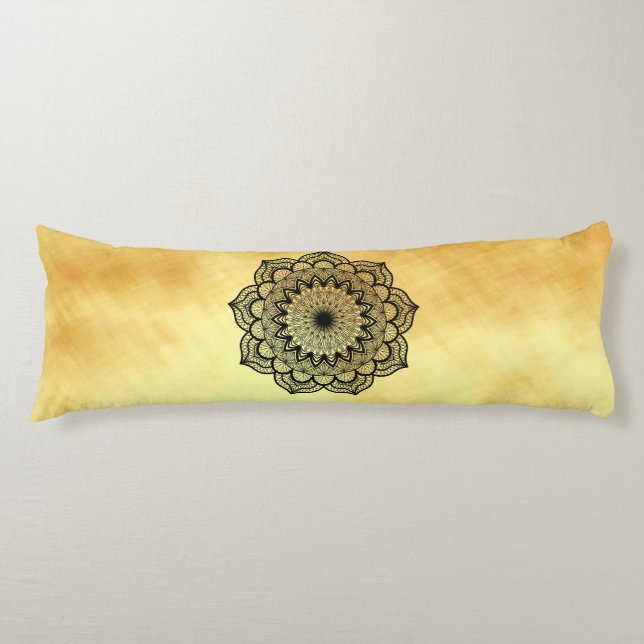 Black Mandala on Soft Gold Background Body Cushion (Front)