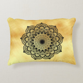 Black mandala on soft gold background decorative cushion