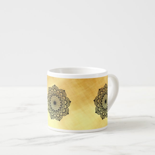 Black Mandala on Soft Gold Background Espresso Cup (Front Right)