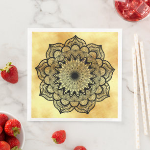 Black Mandala on Soft Gold Background Napkin