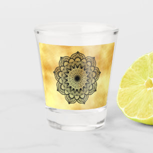 Black Mandala on Soft Gold Background Shot Glass