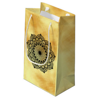 Black Mandala on Soft Gold Background Small Gift Bag