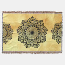 Black Mandala on Soft Gold Background