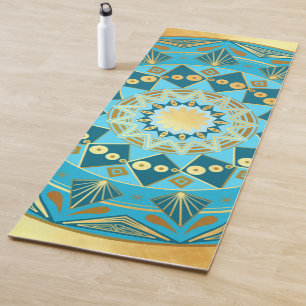 Black Mandala on Soft Gold Background Yoga Mat
