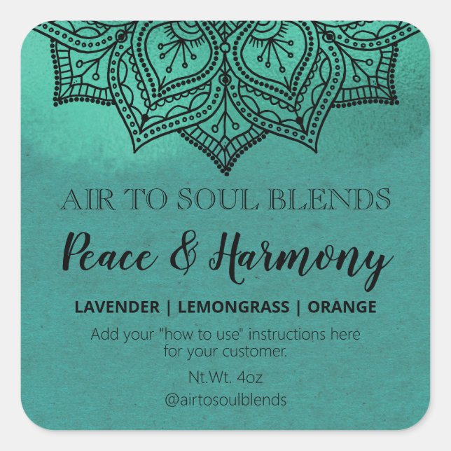 Black Mandala On Teal Text Blend Labels (Front)
