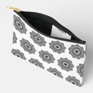 Black Mandala on White Background Accessory Pouch