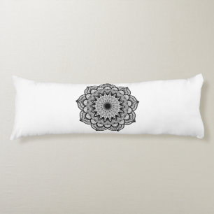Black Mandala on White Background Body Cushion