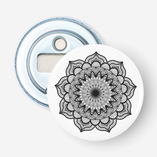 Black Mandala on White Background Bottle Opener (Front)