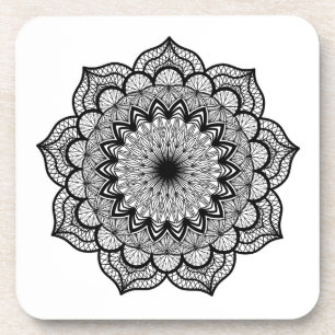 Black Mandala on White Background Coaster
