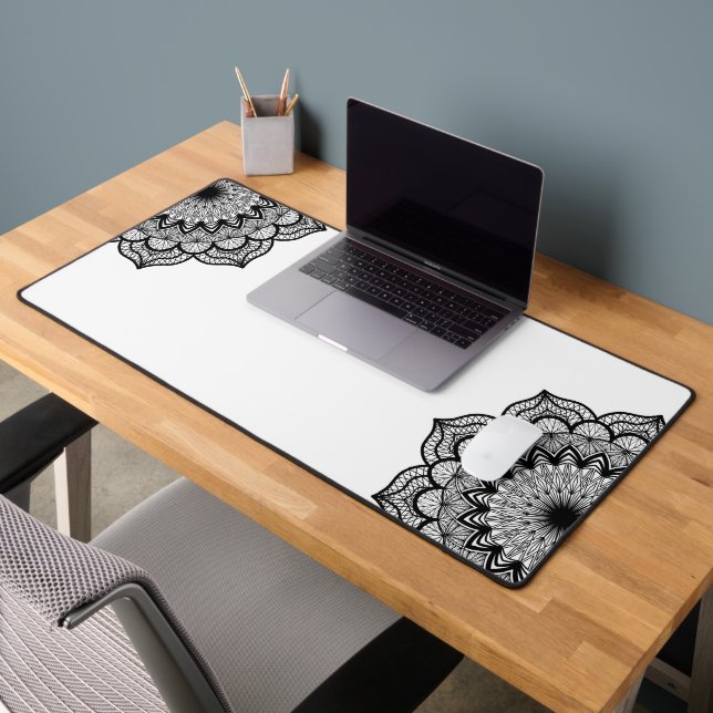 Black Mandala on White Background Desk Mat (Office 2)