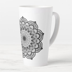 Black Mandala on White Background Latte Mug