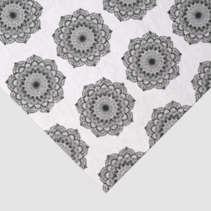 Black Mandala on White Background Tissue Paper