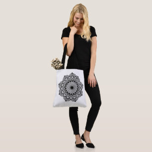 Black Mandala on White Background Tote Bag