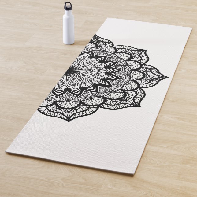 Black Mandala on White Background Yoga Mat (In Situ)