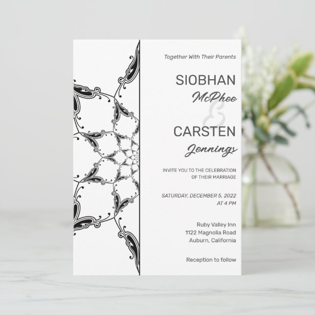 Black Mandala Wedding Invitation (Standing Front)