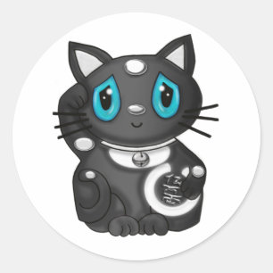 Black Maneki Neko Bekoning Good Luck Cat Classic Round Sticker