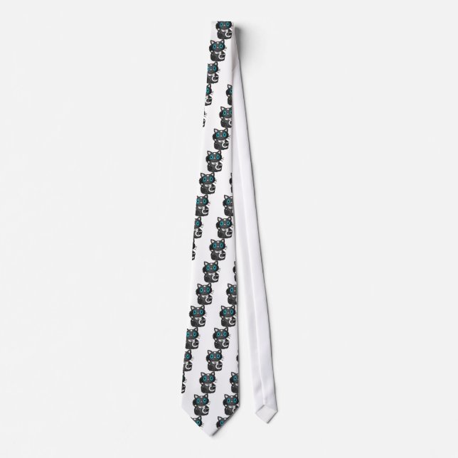 Black Maneki Neko Bekoning Good Luck Cat Tie (Front)