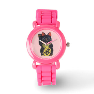 Black Maneki Neko Cat Wristwatch
