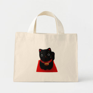 Black Maneki Neko on a Red Carpet Mini Tote Bag