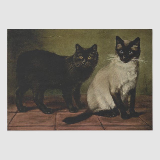 Black Manx and Siamese Cat Ephemera Decoupage Tissue Paper (Front)