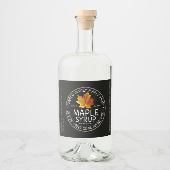 Black Maple Syrup Label Orange Sugar Maple Leaf (Front)