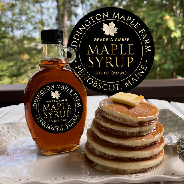 Black Maple Syrup Label with Gold Maple Leaf (Creator Uploaded)