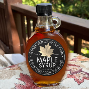 Black Maple Syrup Label with Gold Sugar Maple Leaf