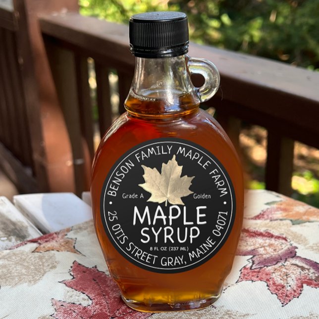 Black Maple Syrup Label with Gold Sugar Maple Leaf (Creator Uploaded)