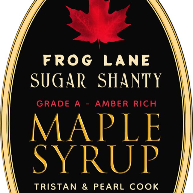 Black Maple Syrup with Red Leaf and Border Oval Sticker (Creator Uploaded)