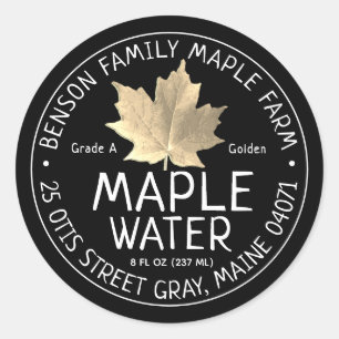 Black Maple Water Label with Gold Sugar Maple Leaf