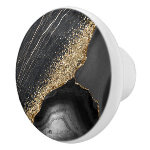 Black Marble Agate  Ceramic Knob