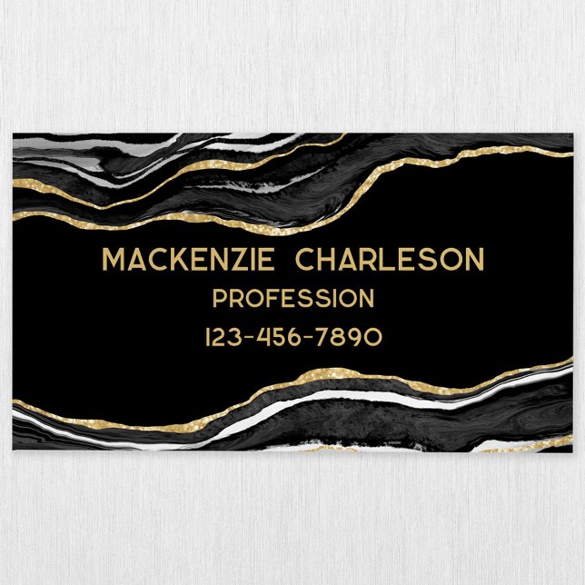 Black Marble Agate Geode Gold Glitter Magnetic Business Card (Black agate marble geode gold glitter effect magnetic business card)