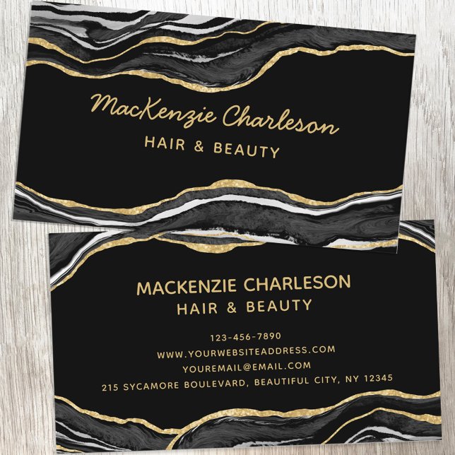 Black Marble Agate Gold Glitter Business Card (Creator Uploaded)