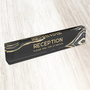 Black Marble Agate Gold Glitter Business Reception Nameplate