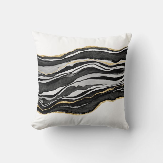 Black Marble Agate Gold Glitter Cushion (Front)