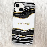 Black Marble Agate Gold Glitter Personalised Case-Mate iPhone 14 Case<br><div class="desc">Black and white watercolor agate marble design with faux gold glitter detail.  Change the name to customise.</div>
