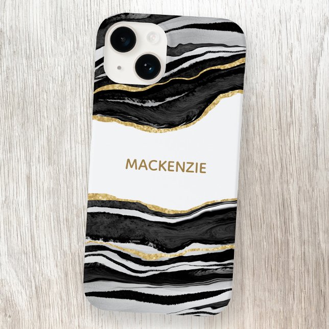 Black Marble Agate Gold Glitter Personalised Case-Mate iPhone Case (Creator Uploaded)
