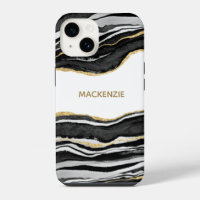 Black Marble Agate Gold Glitter Personalised