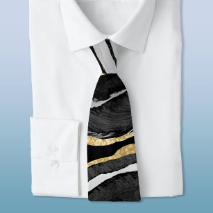Black Marble Agate Gold Tie