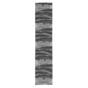 BLACK MARBLE AGATE SILVER GLITTER GLAM SHORT TABLE RUNNER