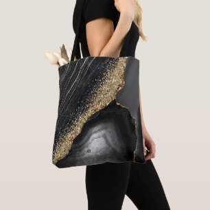 Black Marble Agate Tote Bag