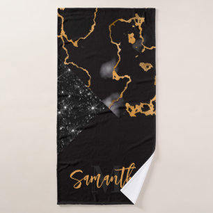 Black Marble and Glitter Bath Towel Set