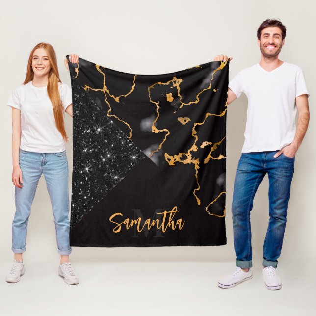 Black Marble and Glitter Fleece Blanket (In Situ)