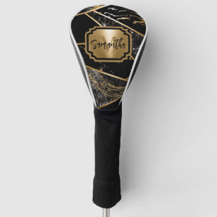 Black Marble and Glitter Geometric Mosaic Golf Head Cover