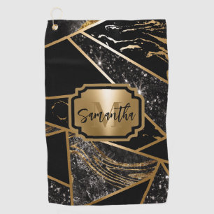 Black Marble and Glitter Geometric Mosaic Golf Towel