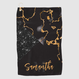 Black Marble and Glitter Golf Towel